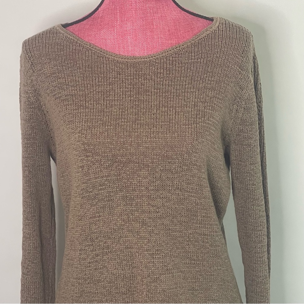 Rachel Zoe Karla Open Knit neutral fall sweater Taupe brown women Size L Classic - Picture 2 of 12